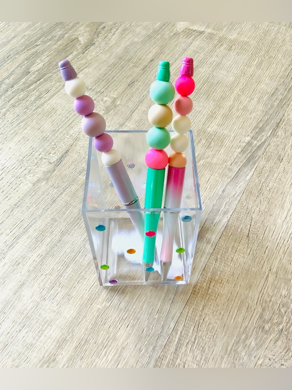 NEW📚 Homemade Crafted Beaded Pens & Acrylic Pen Holder OS
